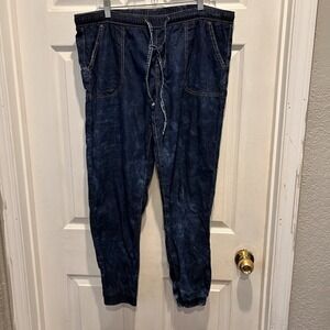 Rue21 Denim Joggers Women Size Large Drawstring‎ Elastic Waist Blue Beachy Boho